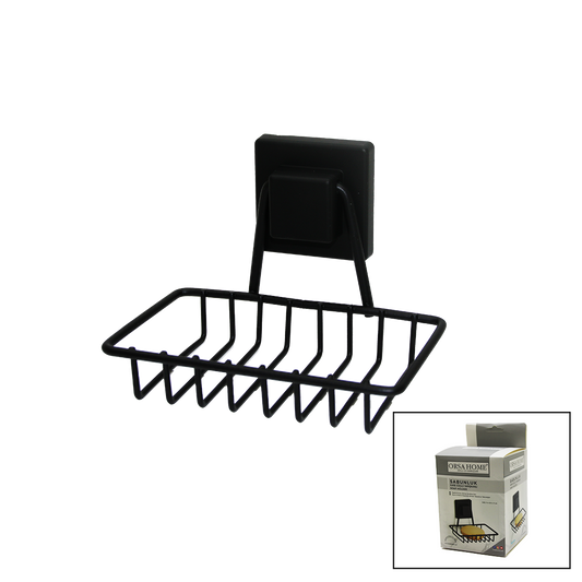 BLACK - METAL SOLID SOAP DISH SQUARE WITH STRONG ADHESIVE 11X12.5X11CM (5347)