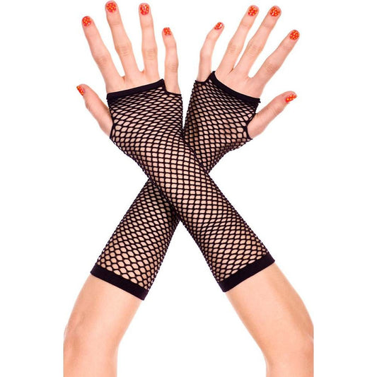 Long Black Fishnet Gloves - Black Knitted Gloves (5347)