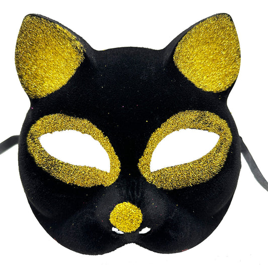 Black Cat Mask with Gold Glitter