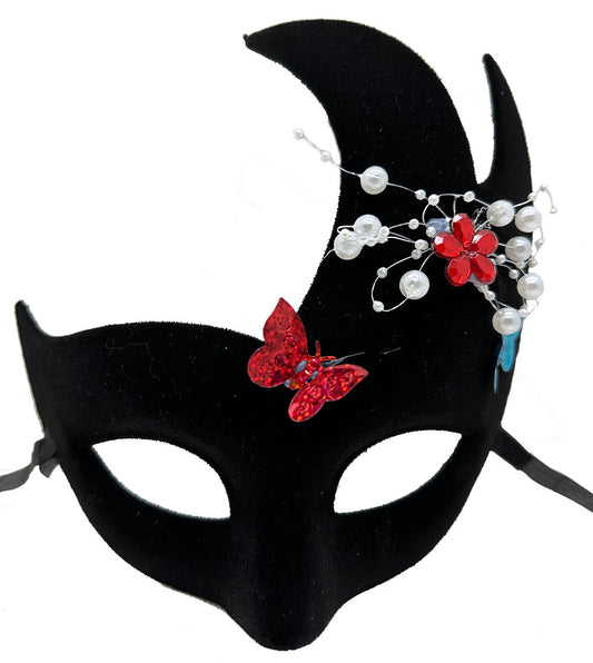 Black Beaded Suede Venetian Party Mask
