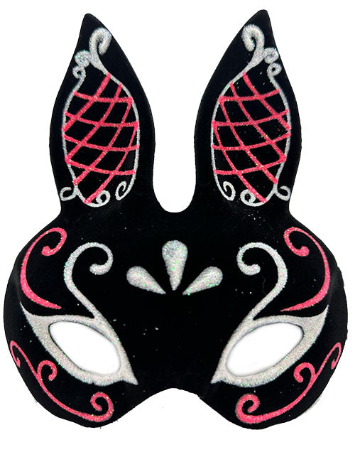 Black Red White Glitter Black Suede Rabbit Mask 18x16 cm (5347)