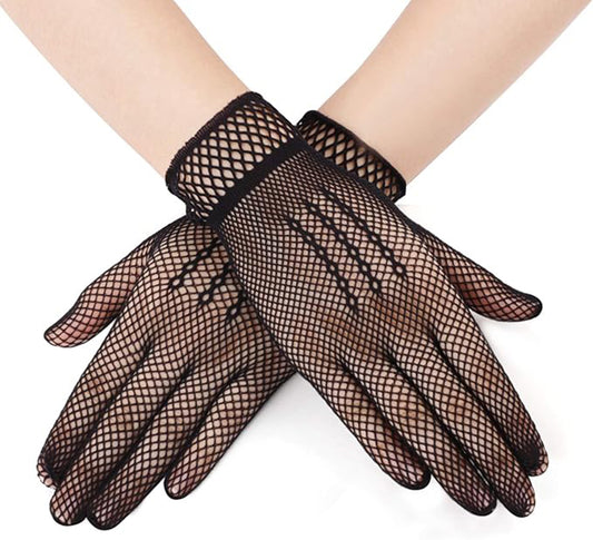 Black Lycra Mesh Fingerless Knitted Gloves Adult Size