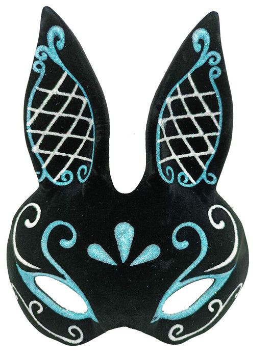 Black Blue White Glitter Bunny Mask