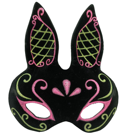Black Color Pink Gold Glitter Black Suede Coated Rabbit Mask 18x16 cm (5347)