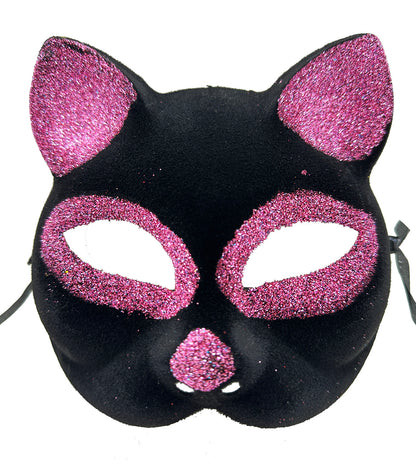 Black Pink Glitter Cat Mask