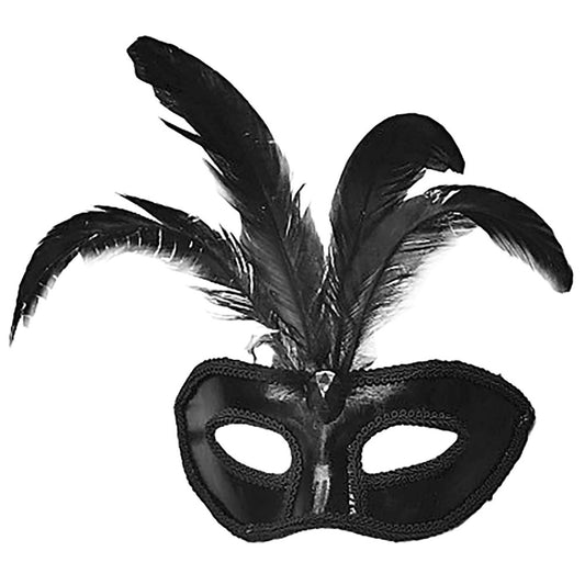 Black Patent Leather Coated Red Feather Party Mask 18x20 cm (5347)