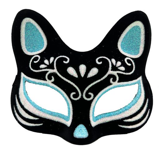 Black Suede Silver Blue Glitter Cat Mask