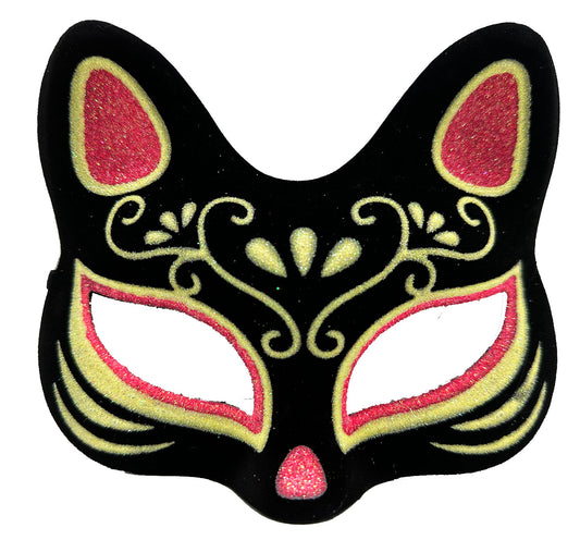 Black Suede Red Yellow Glitter Cat Mask