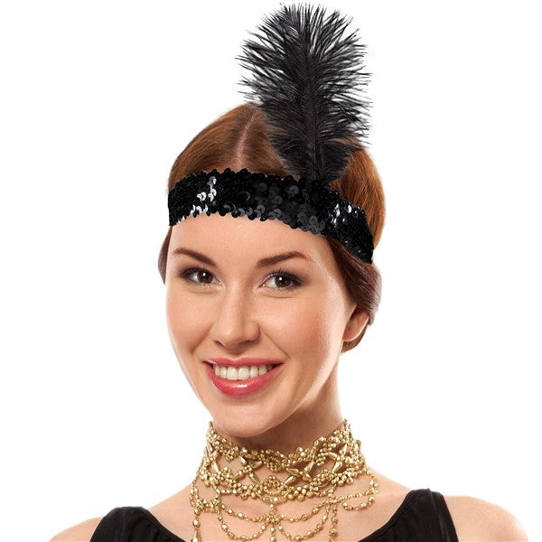 Black Feathered Charleston Hair Band Headband (5347)