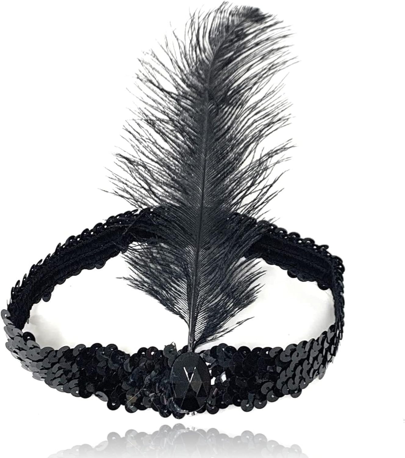 Black Feathered Charleston Hair Band Headband (5347)