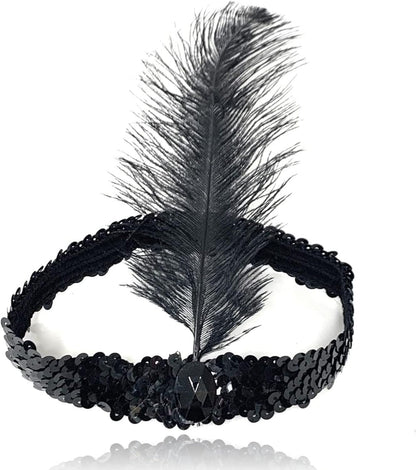 Black Feathered Charleston Hair Band Headband (5347)