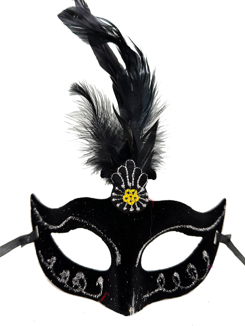 Black Feathered Suede Party Mask
