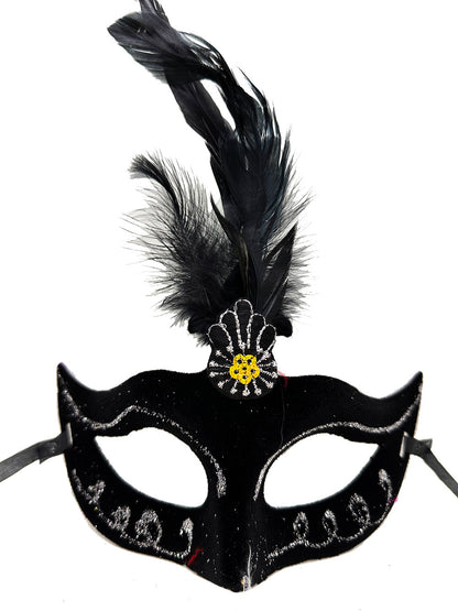 Black Feathered Suede Party Mask