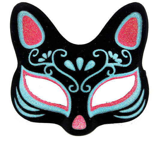 Black Suede Blue Red Shimmery Cat Mask