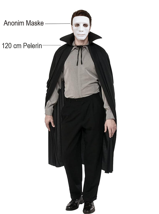 Black Collar 120 cm Cape and White Anonymous Mask (5347)