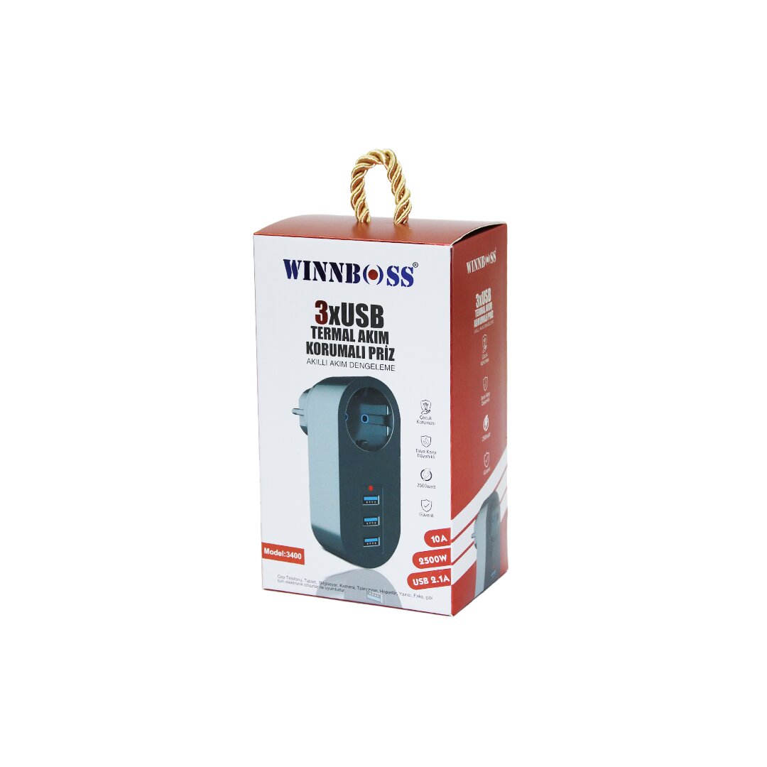 مقابس حائط سوداء حماية حرارية 1X منفذ تيار متردد 3XUSB بقدرة 10 أمبير - 2500 واط (5347)
