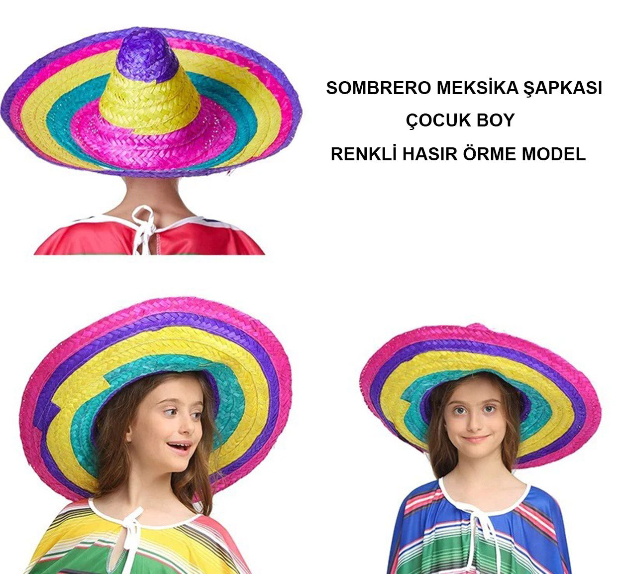 Sombrero Mexican Hat Colorful Knitted Straw Kids Size