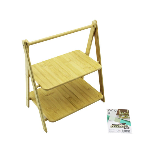 STAND - AYAKLI  2 KATLI AHŞAP - BAMBU SERVİS SUNUM TAHTASI 18X28CM -- 22X28CM (5347)