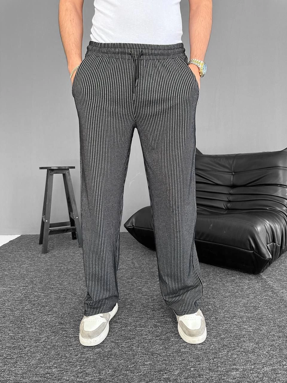 Pinstripe Pocket Trousers - Black