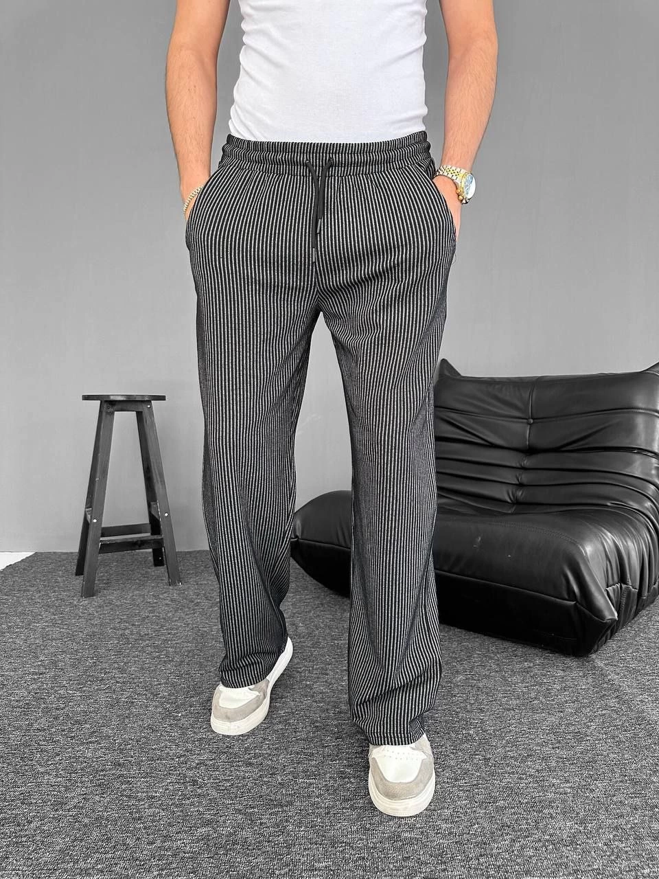 Pinstripe Pocket Trousers - Black
