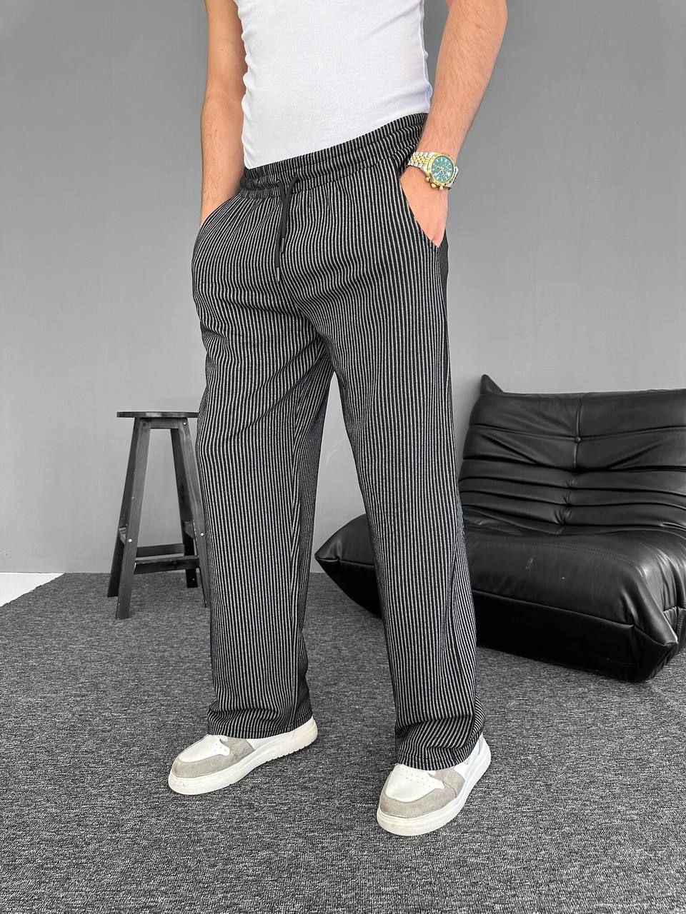 Pinstripe Pocket Trousers - Black