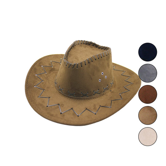 FAUX LEATHER ZIGZAG - X PATTERN MEN'S FELT COWBOY HAT (5347)
