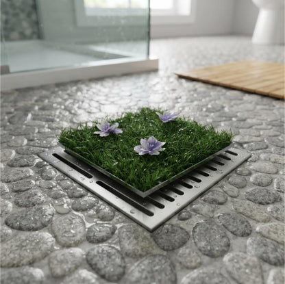 Çiçek Desenli Yapay Çim Gider Kapağı - 96x5 cm - Doğal Görünüm