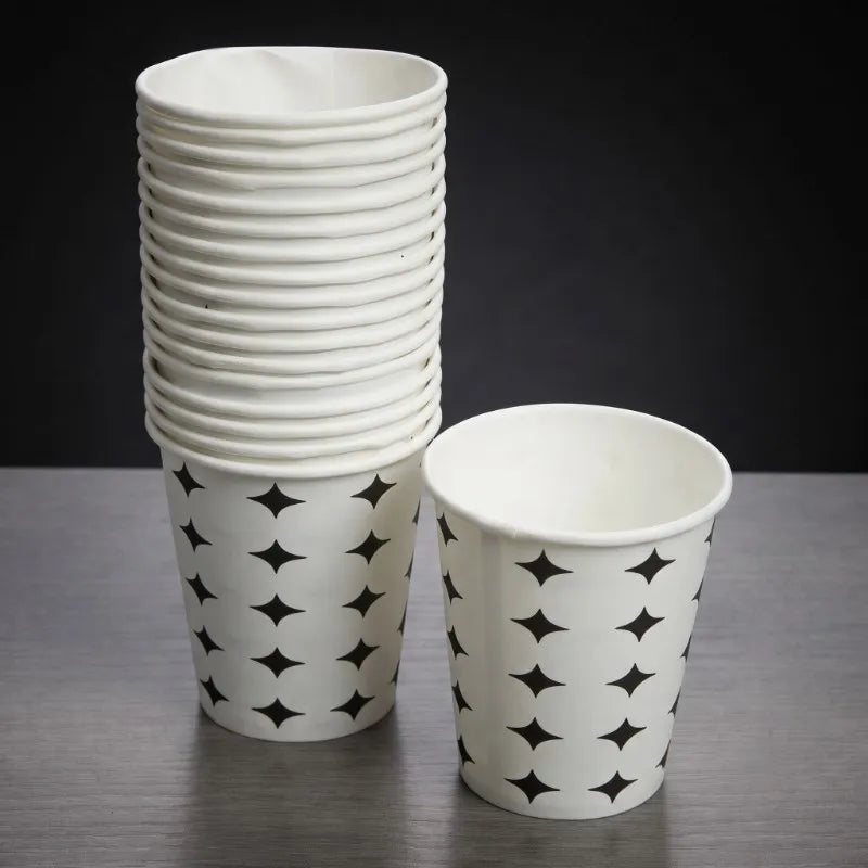 Siyah Yıldız Desenli Karton Bardak - 7 Oz - 50'li Paket