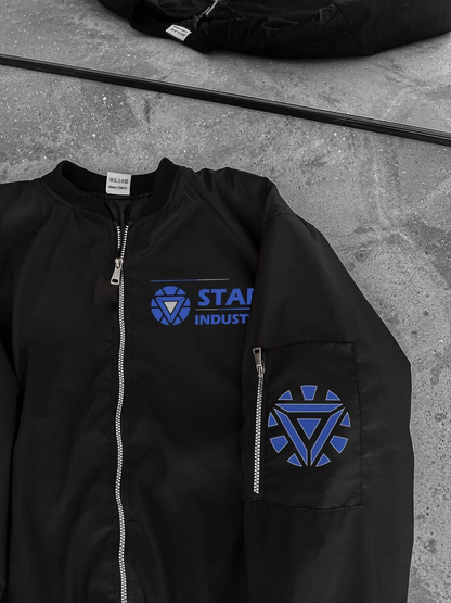 Stark Industries Siyah Bomber Mont - Fermuarlı, Cepli, Uzun Kollu, Kapitone Astarlı, Bahar ve Kış Mevsimi Rahat Unisex Ceket - Siyah