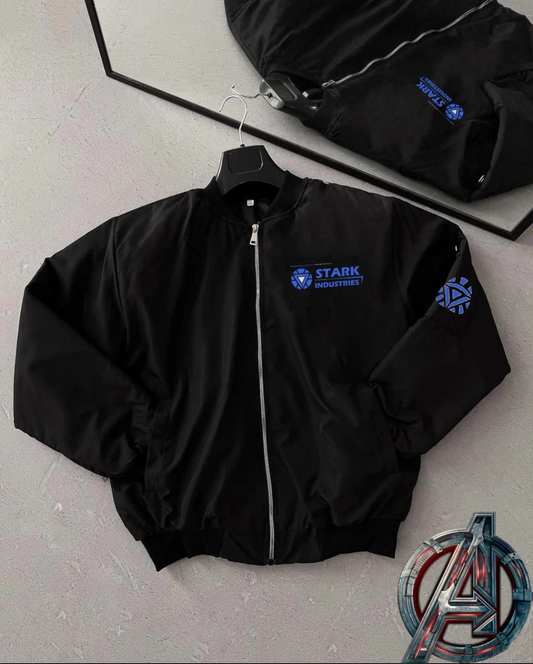 Stark Industries Siyah Bomber Mont - Fermuarlı, Cepli, Uzun Kollu, Kapitone Astarlı, Bahar ve Kış Mevsimi Rahat Unisex Ceket - Siyah