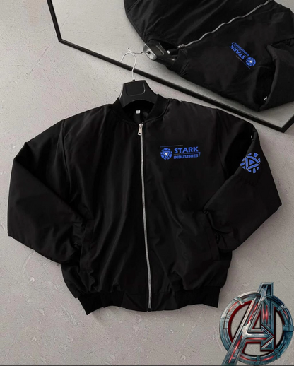 Stark Industries Siyah Bomber Mont - Fermuarlı, Cepli, Uzun Kollu, Kapitone Astarlı, Bahar ve Kış Mevsimi Rahat Unisex Ceket - Siyah