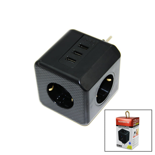 TERMAL AKIM KORUMALI  3X PRİZ 3X USB DUVAR TİPİ PRİZ SİYAH 10A - 2500W (5347)