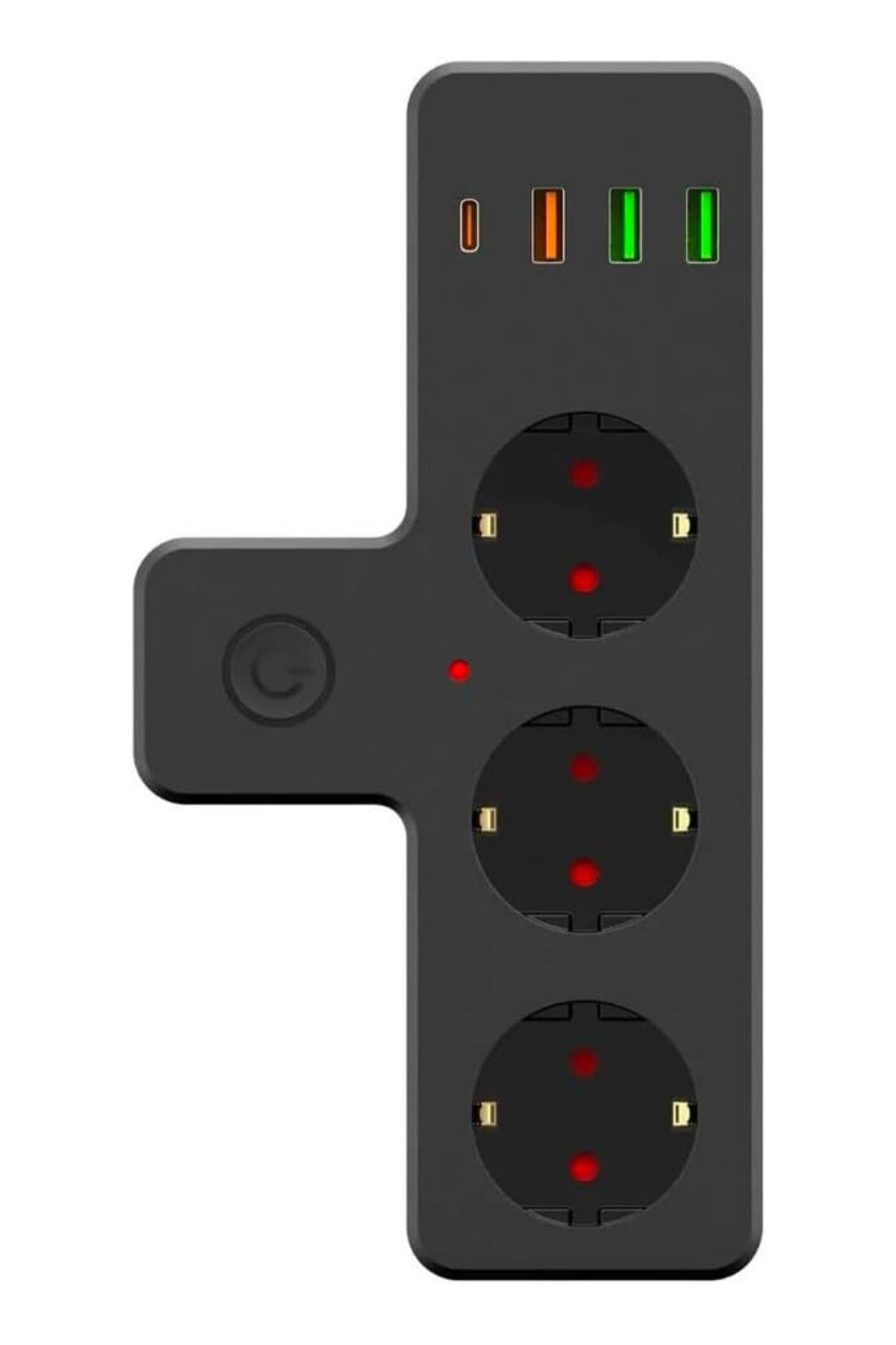 Termal Akım Korumalı 3 Adet Soket,3 Adet USB ve 1 Adet Type-C Girişli 20w Priz Model 3397 (5347)