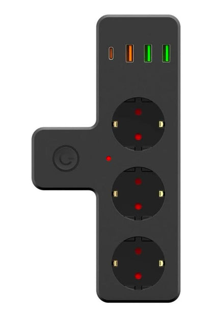 Termal Akım Korumalı 3 Adet Soket,3 Adet USB ve 1 Adet Type-C Girişli 20w Priz Model 3397 (5347)