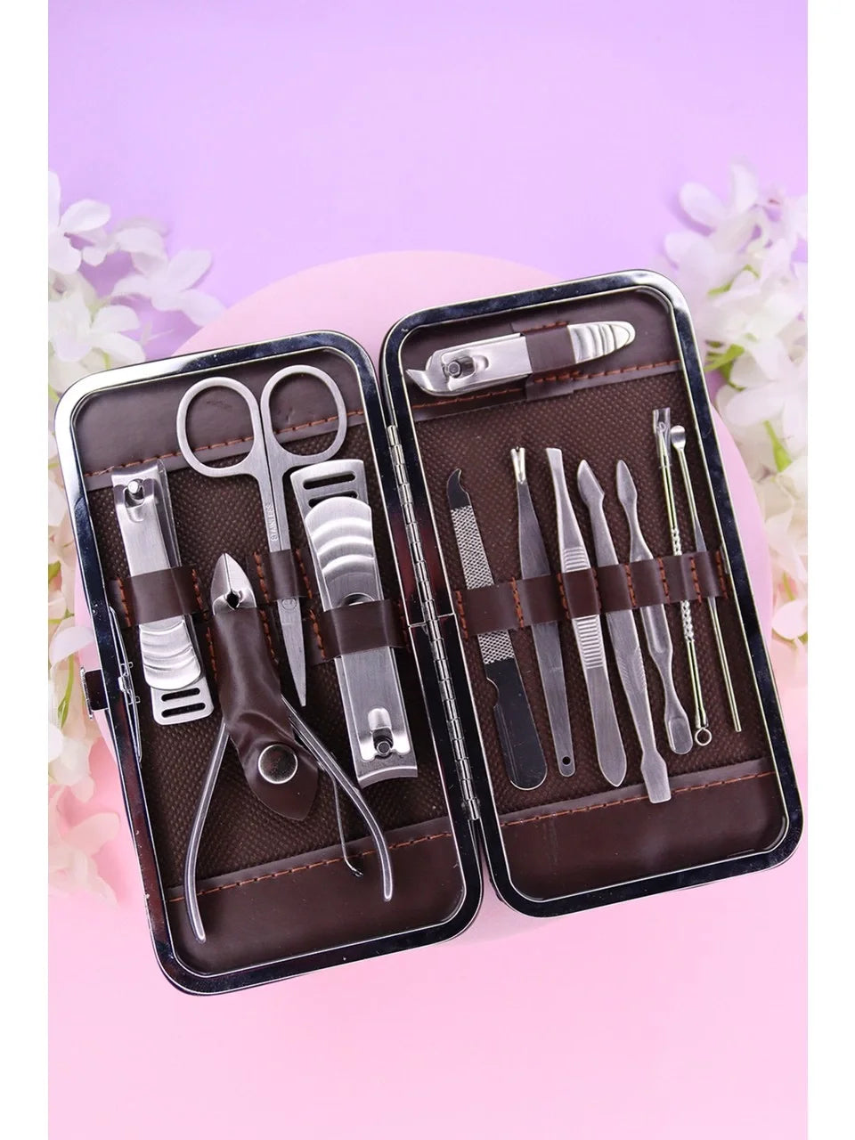 Nail Clipper Nail Care Set with Leather Pouch 12 Piece Set (5347)