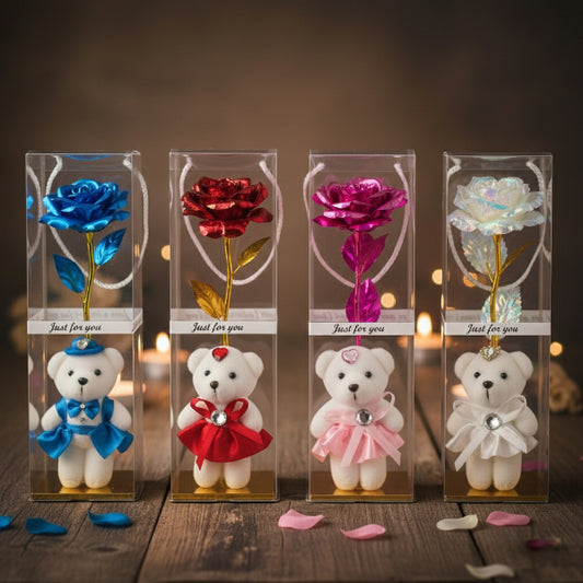 Infinity Rose with Bear in Transparent Box