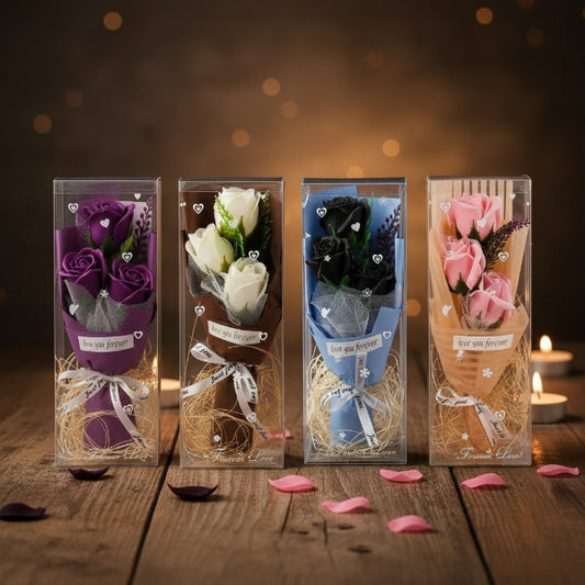Three Rose Bouquet with Transparent Box