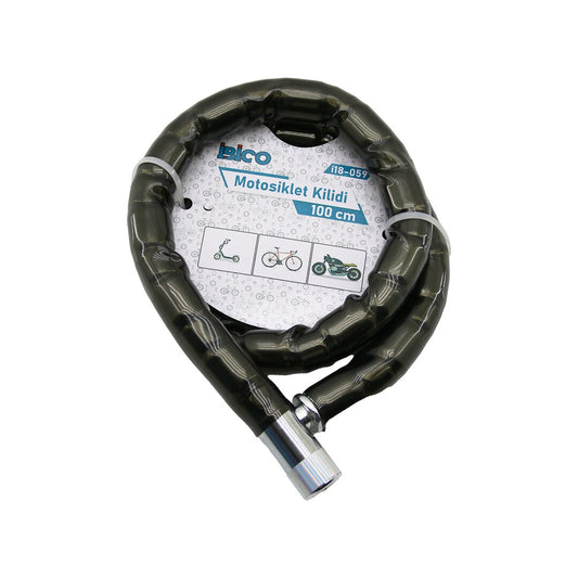 TÜP ANAHTARLI METAL KAFA ÇELİK MOTOR - BİSİKLET KİLİT SİLİNDİRİK SPİRAL KİLİT SİYAH KILIF 22MM X 100CM (5347)