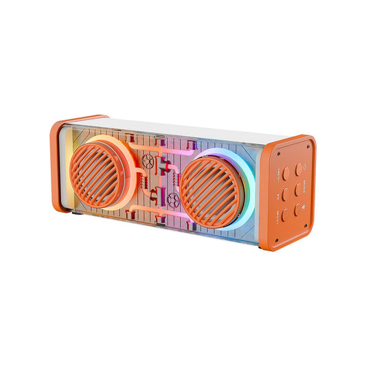 ORANGE-WHITE WIRELESS SPEAKER - PORTABLE MP3 SPEAKER WITH LIGHT USB CHARGING BT - AUX - TES 10M RANGE 1200mAh BATTERY - 10W (5347)