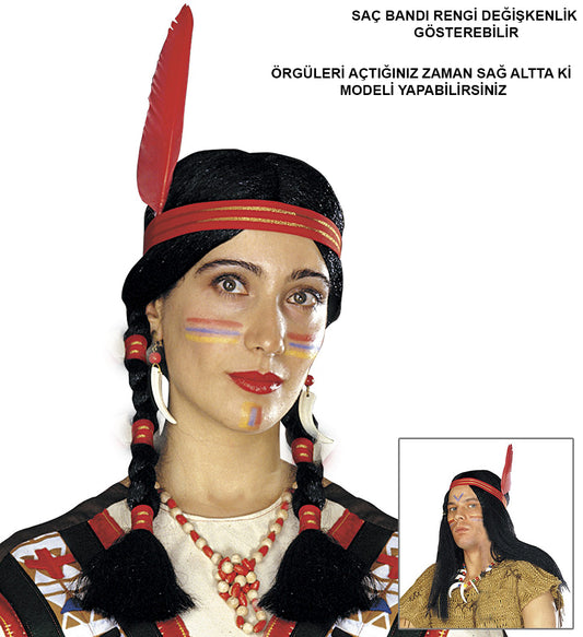 Tüylü Örgülü Hint Peruğu Kızılderili Peruğu (5347)