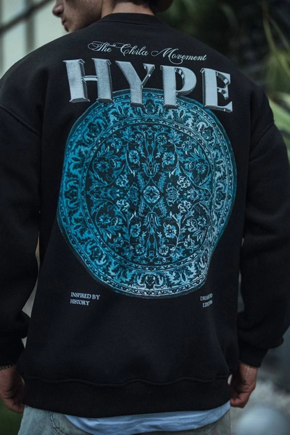 Three-Yarn Crew Neck Printed Sweatshirt - Black