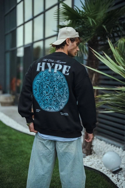 Three-Yarn Crew Neck Printed Sweatshirt - Black