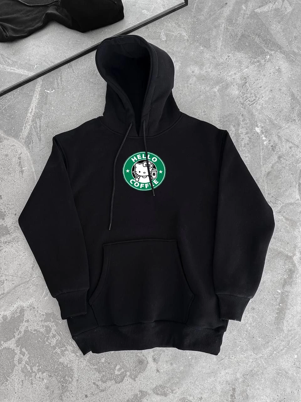 Three-Thread Combed Cotton Long-Sleeve Hooded Sweatshirt - Black
