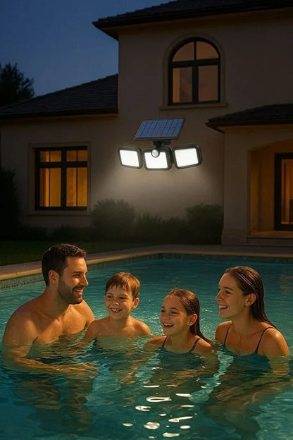 Üçlü Solar Led Projektör - Beyaz Işık - Sensörlü Dış Mekân Aydınlatma (5347)