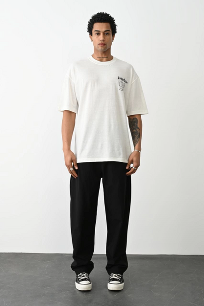Unisex Baskılı Oversize T-Shirt - Beyaz