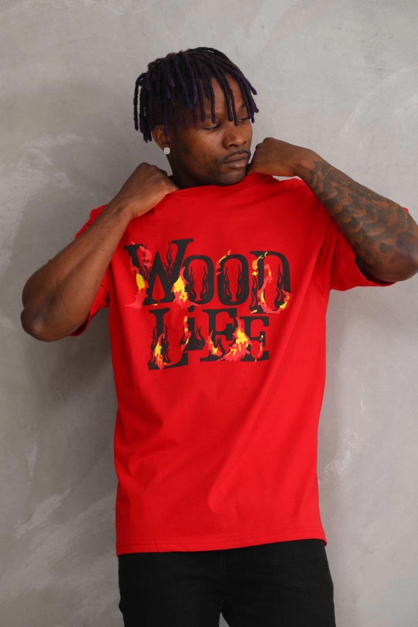 Unisex Printed Oversize T-Shirt - Red