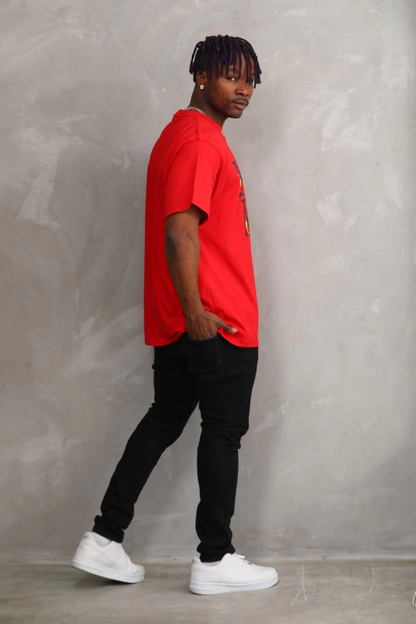 Unisex Printed Oversize T-Shirt - Red