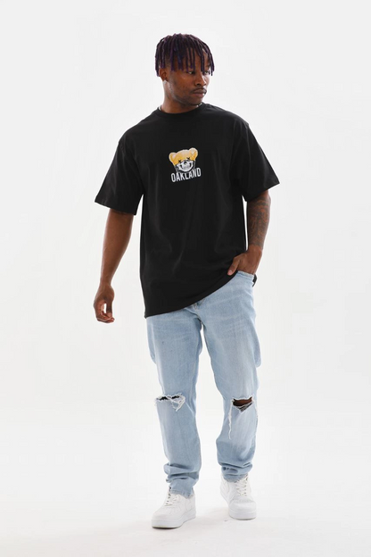 Unisex Baskılı Oversize T-Shirt - Siyah