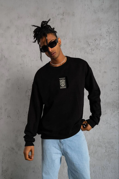 Unisex Crew Neck Printed Oversize Sweatshirt - Black