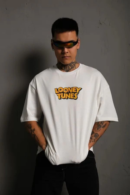 Unisex Crew Neck Printed Oversize T-Shirt - White